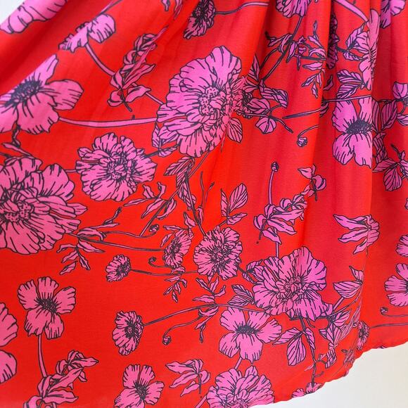 B.O.G. Collective Band of Gypsies Bustier Mini Dress Floral Red-Pink Smocked XS - Picture 4 of 9